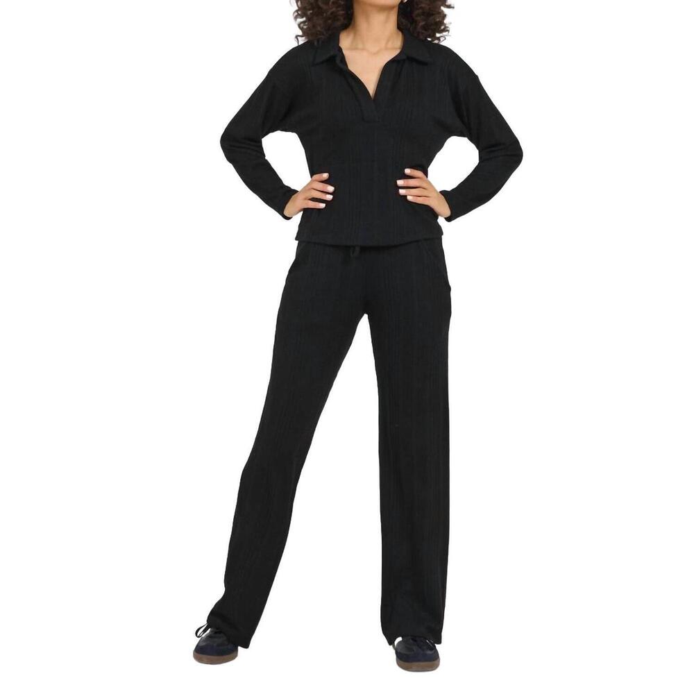 NEW ASTROLOGIE brushed cozy open polo top in midnight